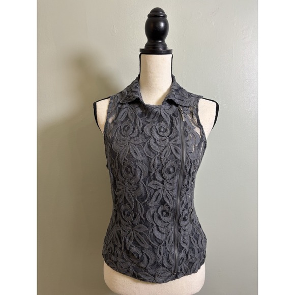 INC International Concepts Tops - INC International Concepts Small Gray Lace Moto Vest Romantic Edgy Biker Chic
